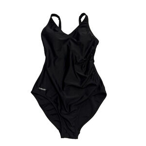 New Speedo Women's Size 6 Classic Shirred One Piece Black UPF 50 Padded Swimsuit